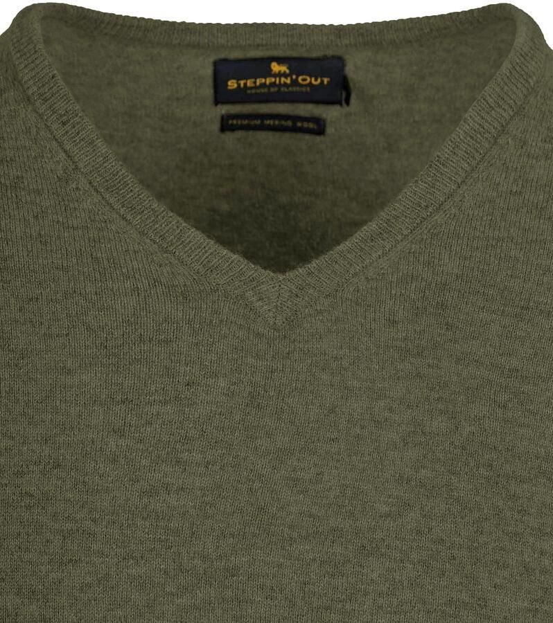 Steppin' Out Pullover V-hals Merinowol Olijfgroen - Foto 2