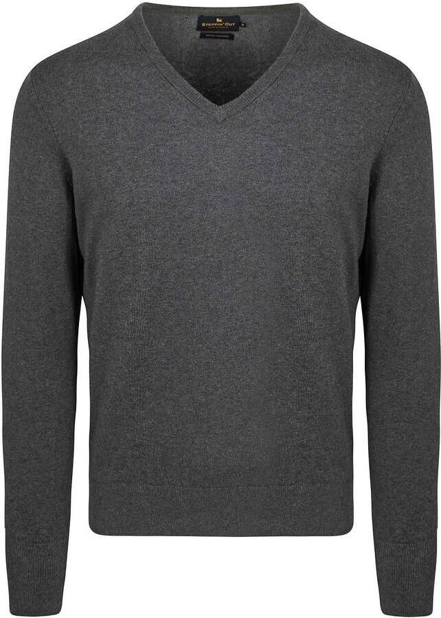 Steppin' Out Trui Cotton Cashmere V-hals Antraciet Melange