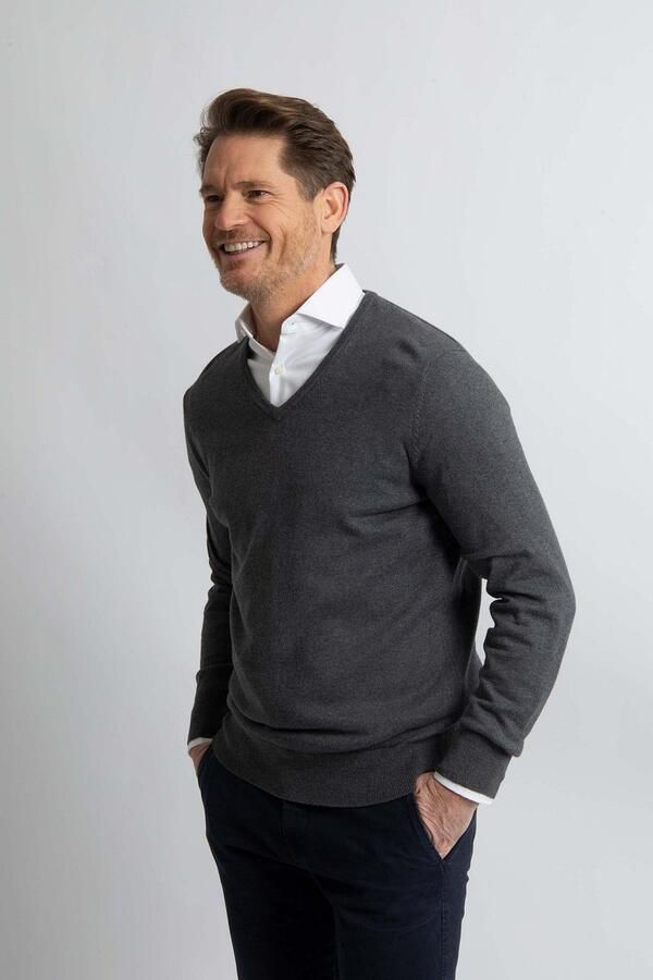 Steppin' Out Trui Cotton Cashmere V-hals Antraciet Melange - Foto 3