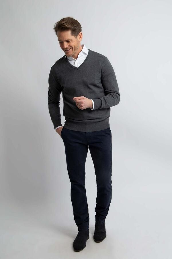 Steppin' Out Trui Cotton Cashmere V-hals Antraciet Melange - Foto 4