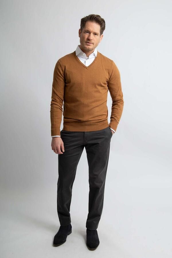 Steppin' Out Trui Cotton Cashmere V-hals Camel - Foto 3