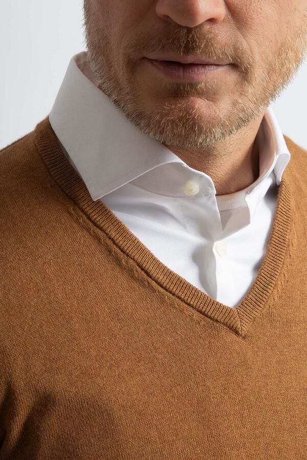 Steppin' Out Trui Cotton Cashmere V-hals Camel - Foto 5