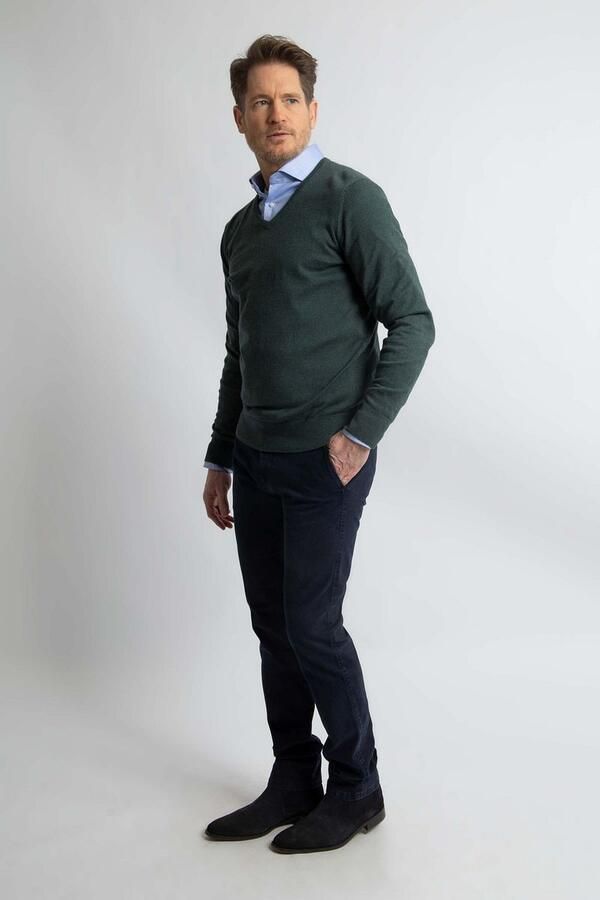 Steppin' Out Trui Cotton Cashmere V-hals Donkergroen - Foto 4