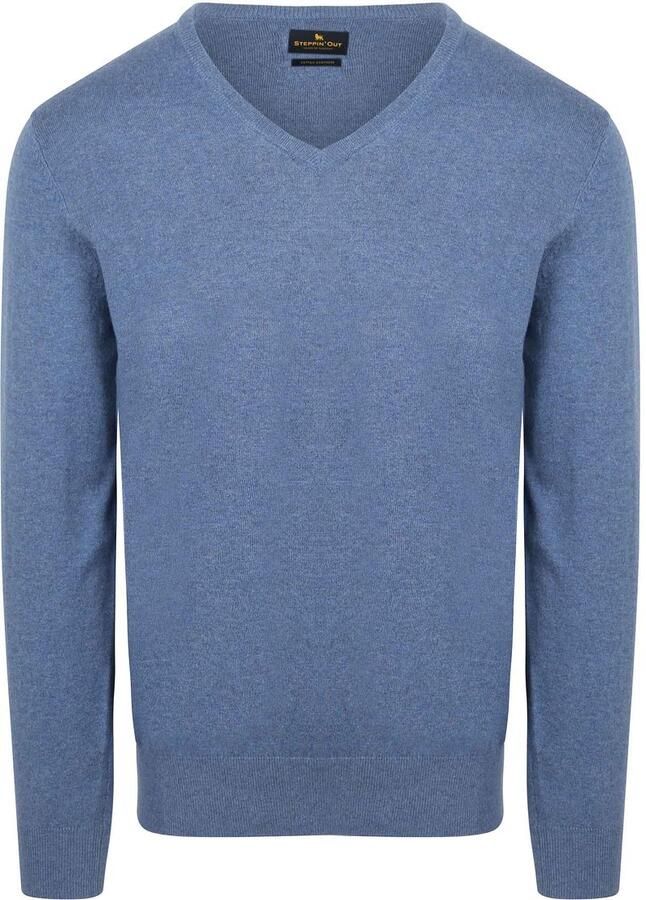 Steppin' Out Trui Cotton Cashmere V-hals Indigo Blauw - Foto 1