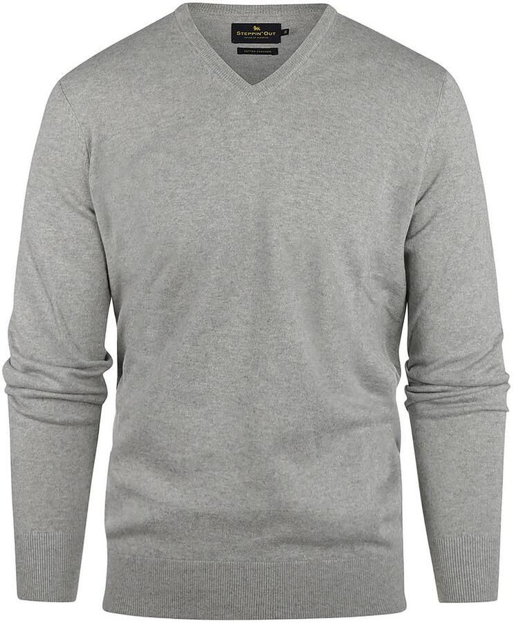 Steppin' Out Trui Cotton Cashmere V-hals Melange Grijs