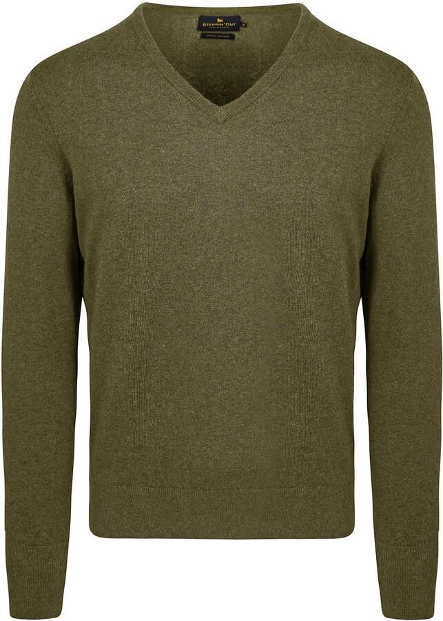 Steppin' Out Trui Cotton Cashmere V-hals Olijfgroen
