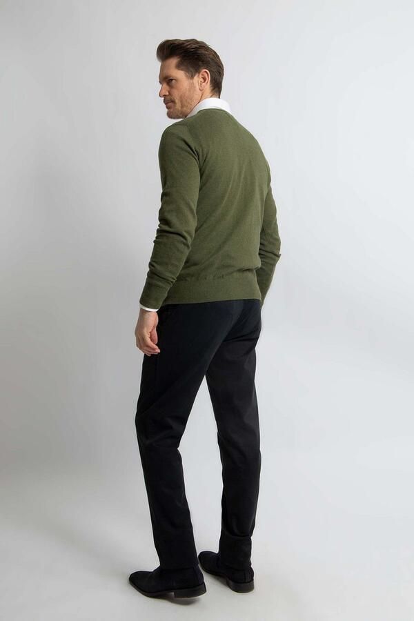Steppin' Out Trui Cotton Cashmere V-hals Olijfgroen - Foto 4