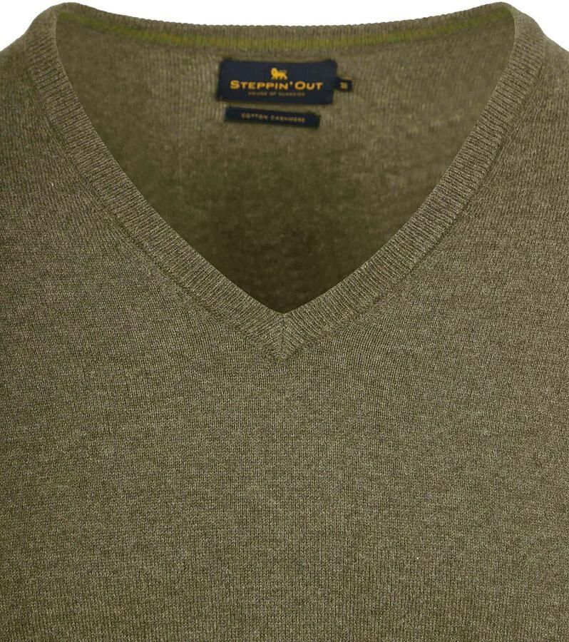 Steppin' Out Trui Cotton Cashmere V-hals Olijfgroen - Foto 2