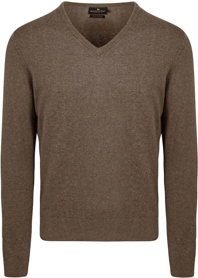 Steppin' Out Trui Cotton Cashmere V-hals Taupe Melange