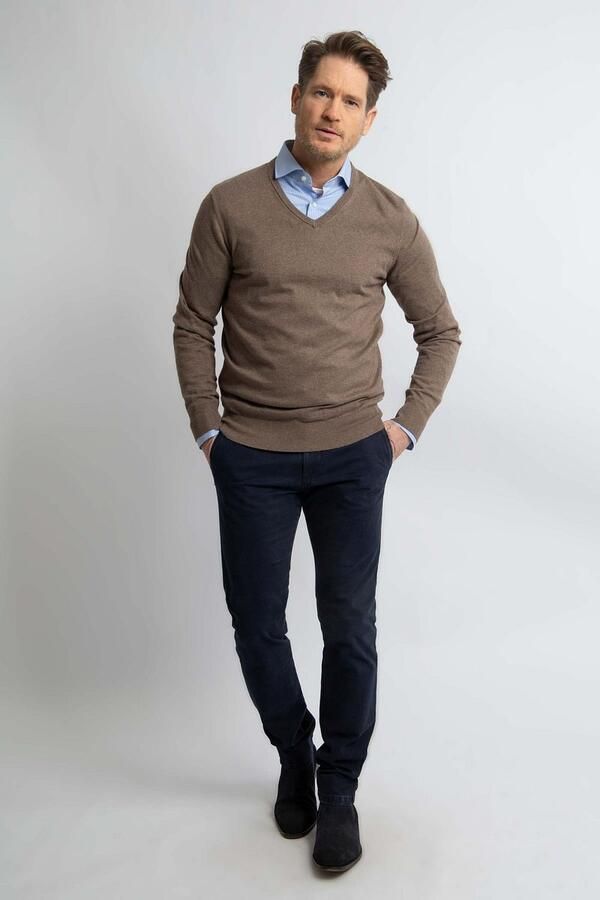 Steppin' Out Trui Cotton Cashmere V-hals Taupe Melange - Foto 3