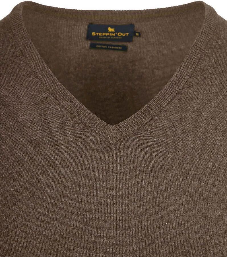Steppin' Out Trui Cotton Cashmere V-hals Taupe Melange - Foto 2