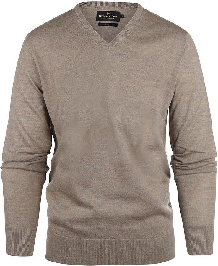 Steppin' Out Trui V-hals Merinowol Taupe