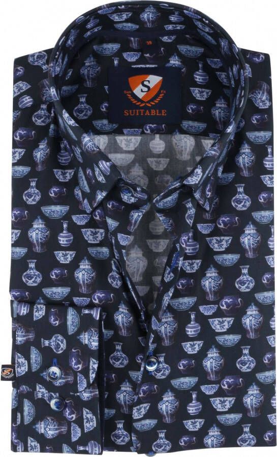 Suitable Overhemd Smart China Donkerblauw