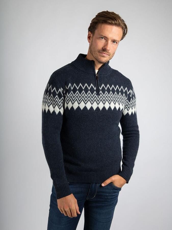 Suitable Avery Nordic Half Zip Trui Wolblend Navy - Foto 3