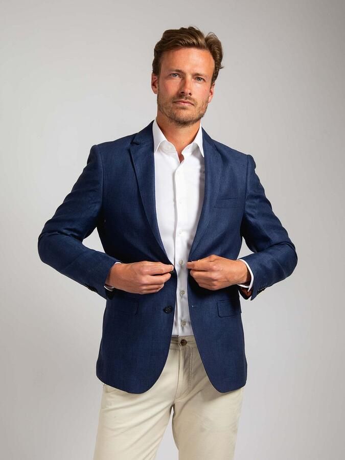 Suitable Blazer Linnen Panama Navy