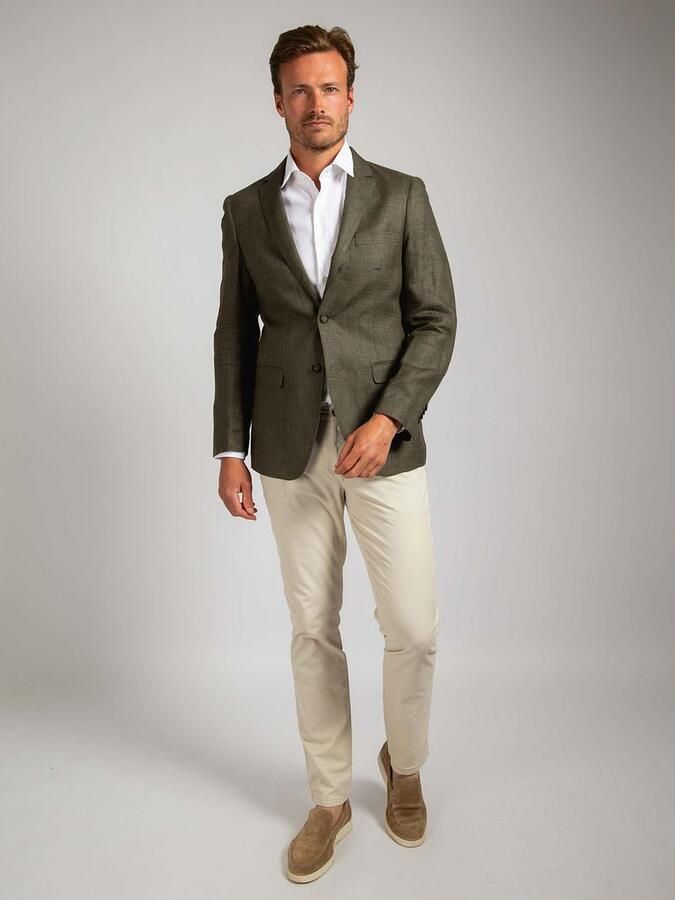 Suitable Blazer Linnen Panama Olijfgroen - Foto 2