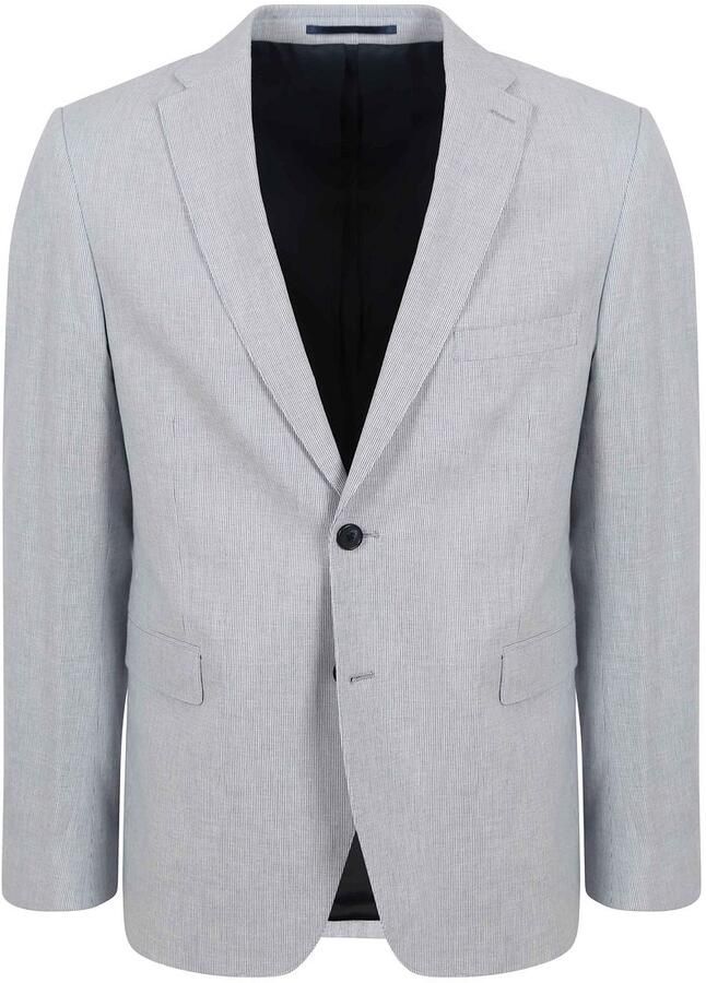 Suitable Blazer Linnen Streep Lichtblauw