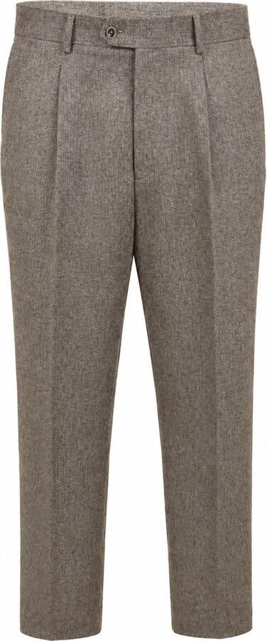 Suitable Broek Straight Pleat Herringbone Beige