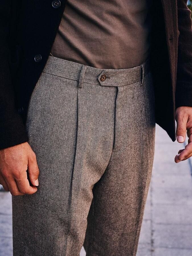 Suitable Broek Straight Pleat Herringbone Beige - Foto 3