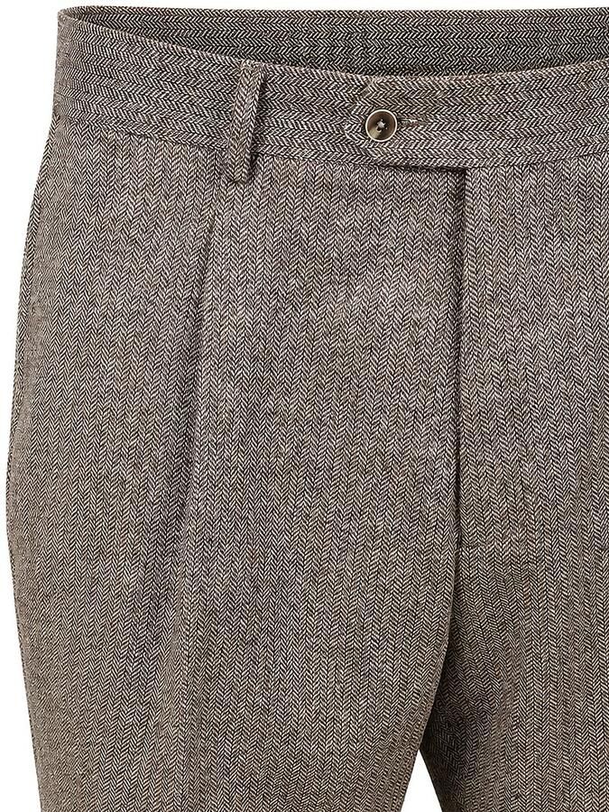 Suitable Broek Straight Pleat Herringbone Beige - Foto 4