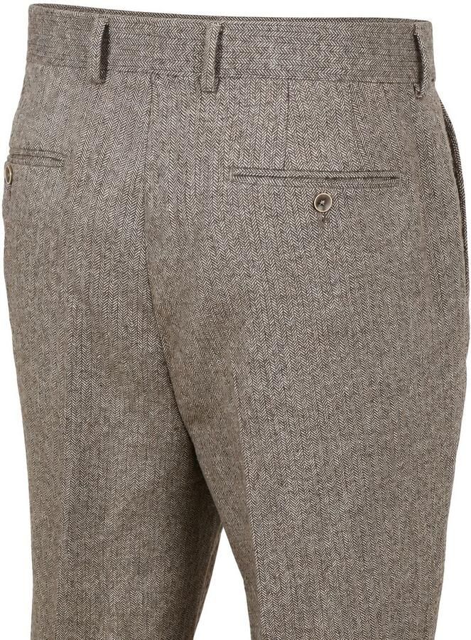 Suitable Broek Straight Pleat Herringbone Beige - Foto 5