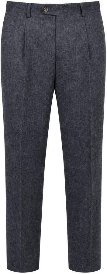 Suitable Broek Straight Pleat Herringbone Navy