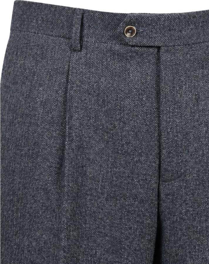 Suitable Broek Straight Pleat Herringbone Navy - Foto 2