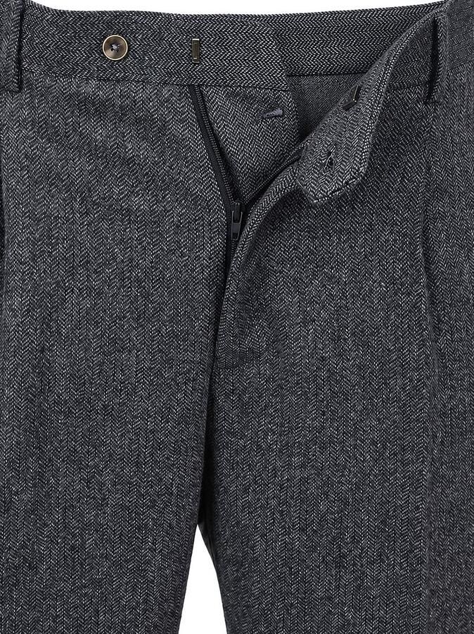 Suitable Broek Straight Pleat Herringbone Navy - Foto 3