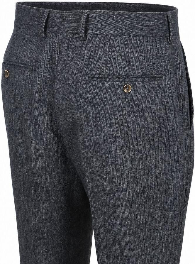 Suitable Broek Straight Pleat Herringbone Navy - Foto 4