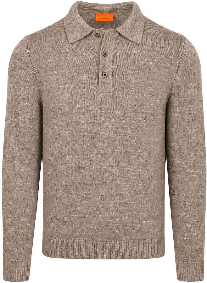 Suitable Button Longue Melange Poloshirt Beige