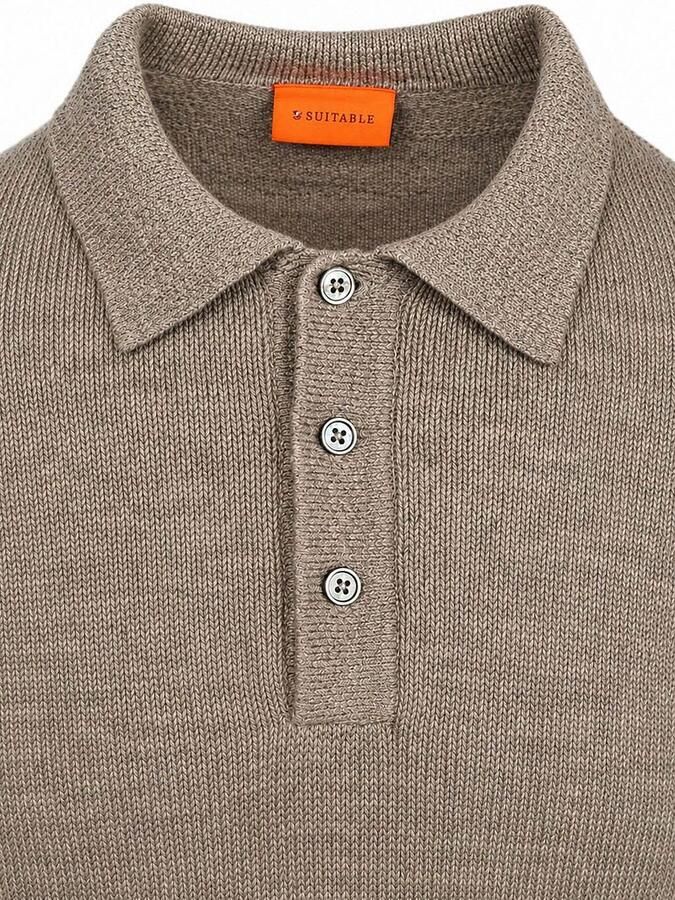 Suitable Button Longue Melange Poloshirt Beige - Foto 3