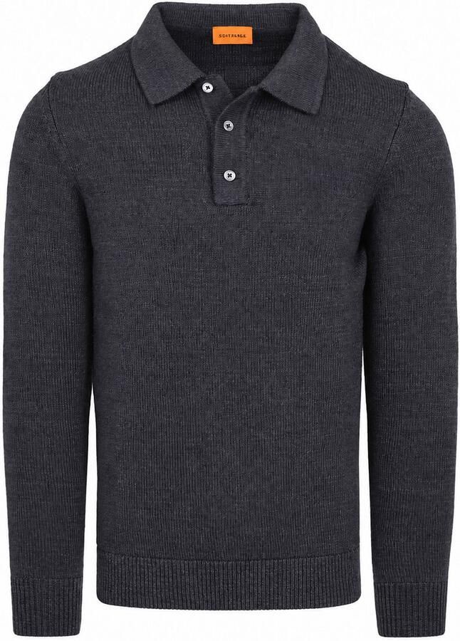Suitable Sweater Button Longue Melange Poloshirt Navy