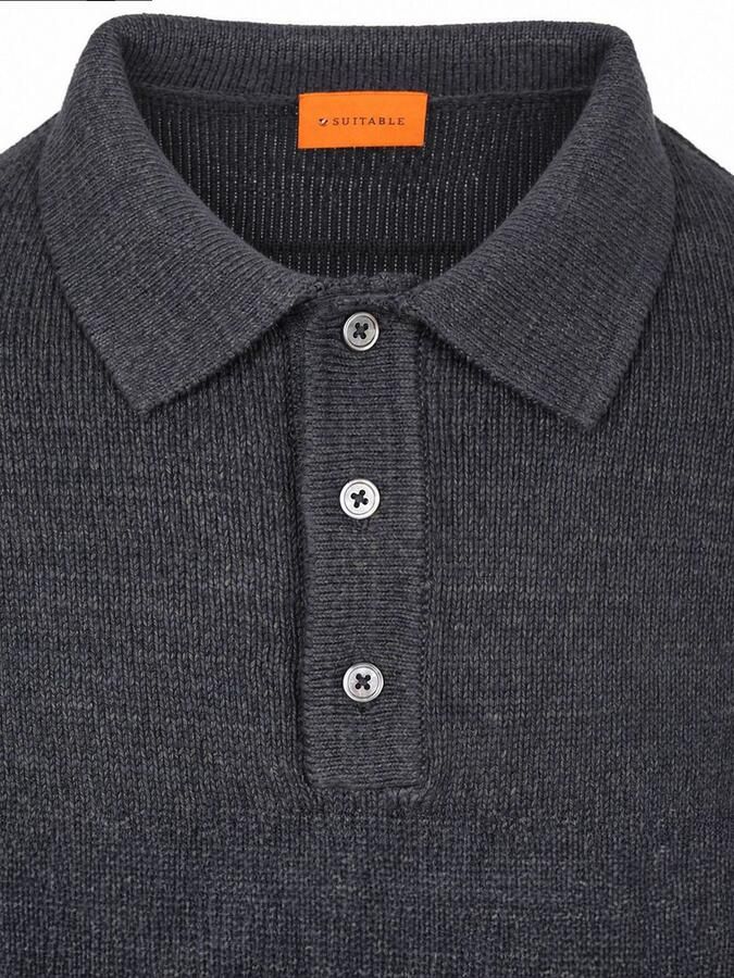 Suitable Sweater Button Longue Melange Poloshirt Navy - Foto 2
