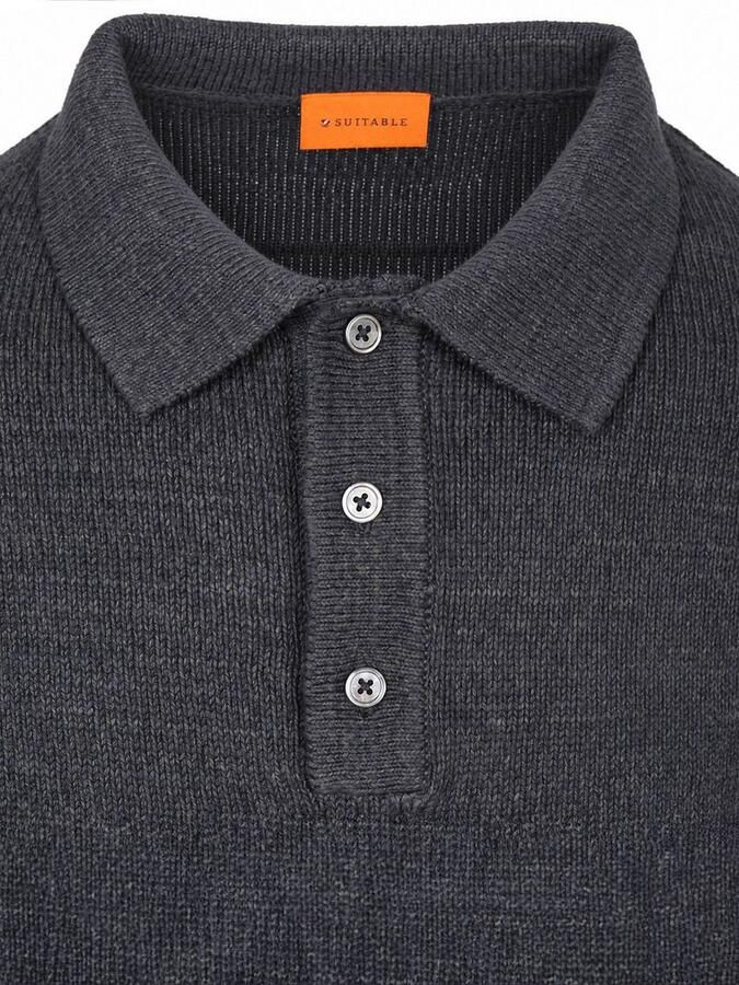 Suitable Button Longue Melange Poloshirt Navy - Foto 3