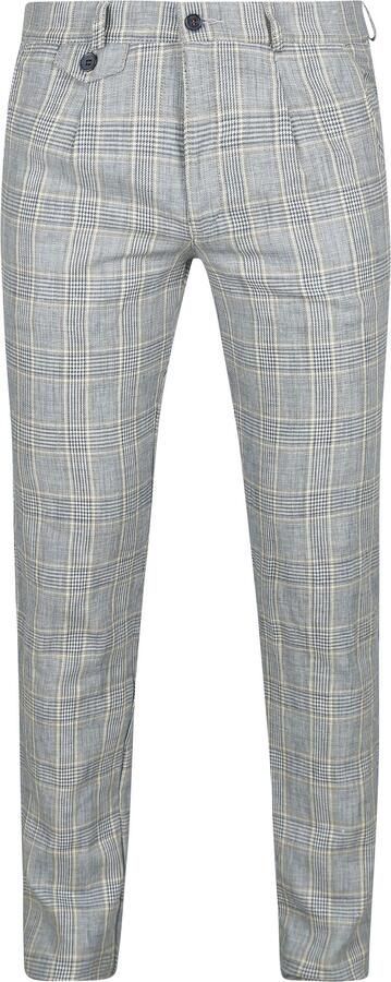 Suitable Chino Linen Blend Ruiten Blauw