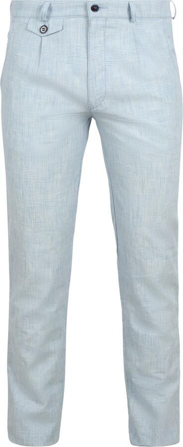 Suitable Chino Pico Pleat Cotton Linen Glencheck Lichtblauw