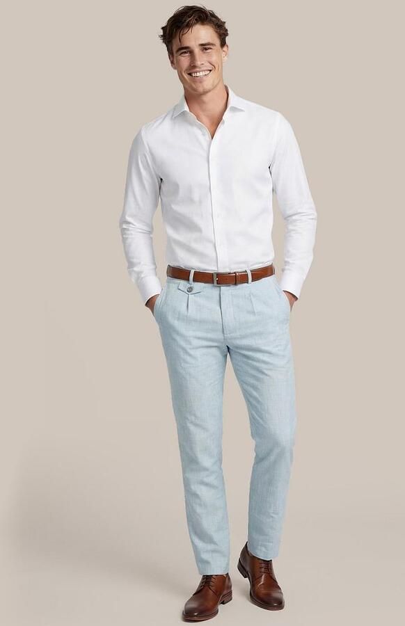 Suitable Chino Pico Pleat Cotton Linen Glencheck Lichtblauw - Foto 5