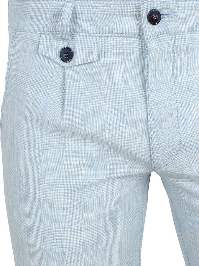 Suitable Chino Pico Pleat Cotton Linen Glencheck Lichtblauw - Foto 2