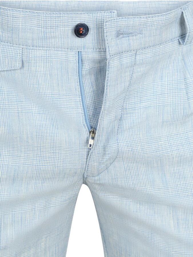 Suitable Chino Pico Pleat Cotton Linen Glencheck Lichtblauw - Foto 3