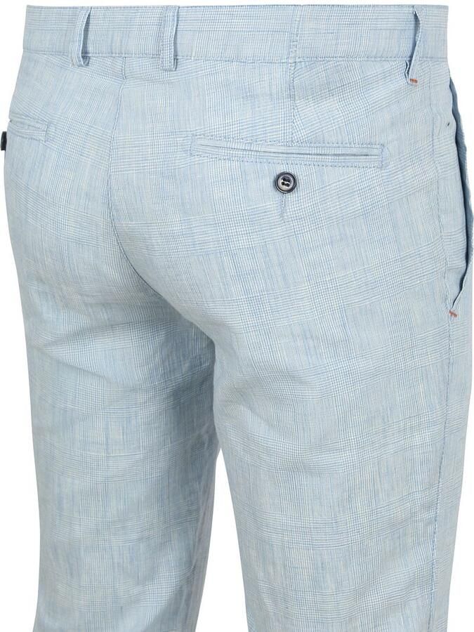 Suitable Chino Pico Pleat Cotton Linen Glencheck Lichtblauw - Foto 4