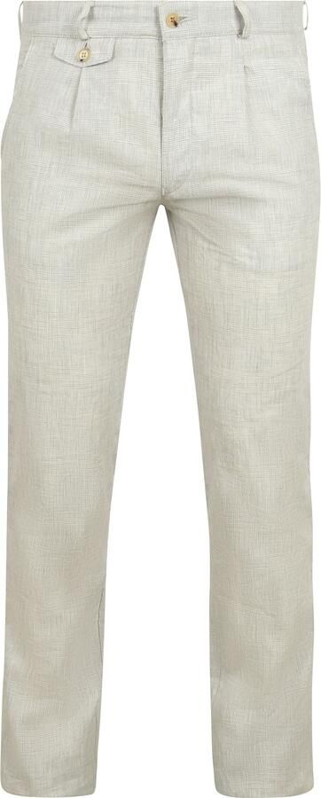 Suitable Chino Pico Pleat Cotton Linen Glencheck Lichtgrijs