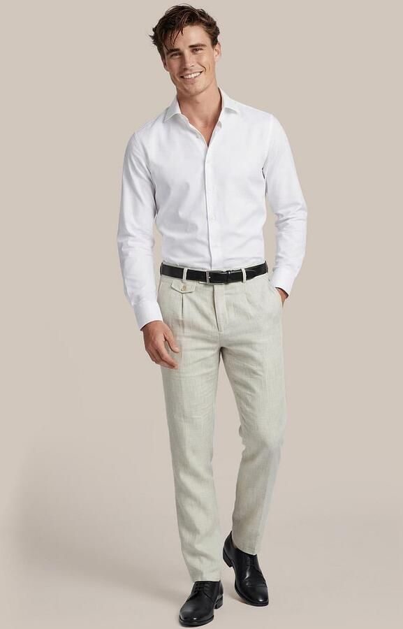 Suitable Chino Pico Pleat Cotton Linen Glencheck Lichtgrijs - Foto 5