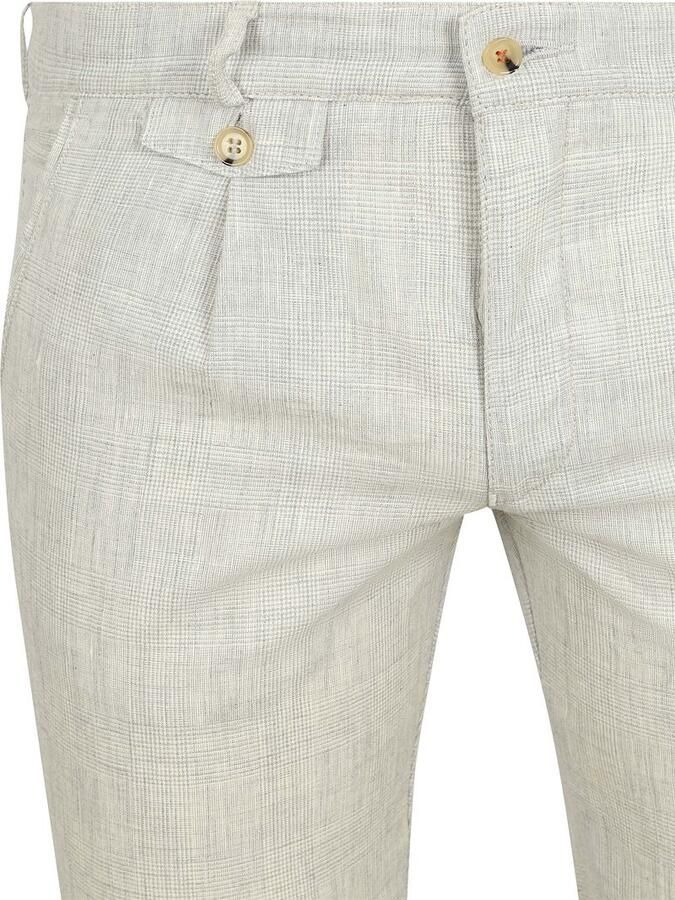 Suitable Chino Pico Pleat Cotton Linen Glencheck Lichtgrijs - Foto 2