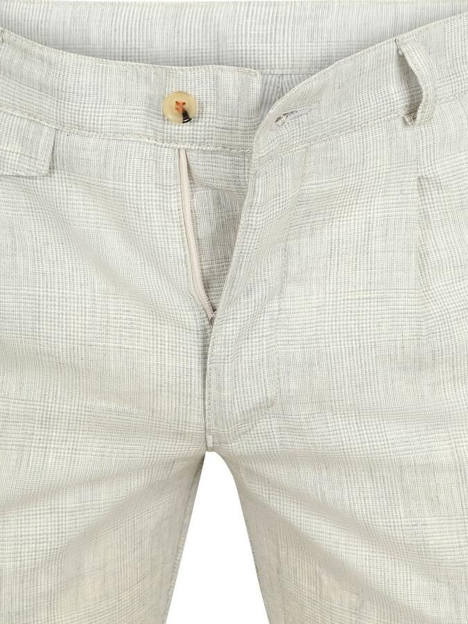 Suitable Chino Pico Pleat Cotton Linen Glencheck Lichtgrijs - Foto 3