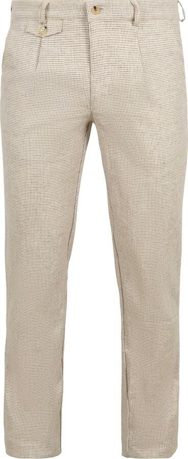 Suitable Broek Chino Pico Pleat Cotton Linen Pepita Beige