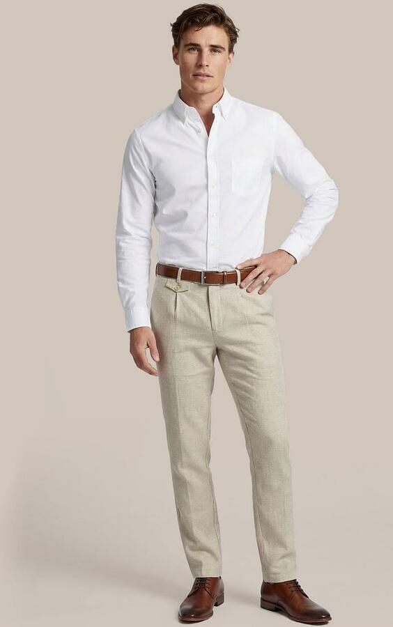 Suitable Broek Chino Pico Pleat Cotton Linen Pepita Beige - Foto 5