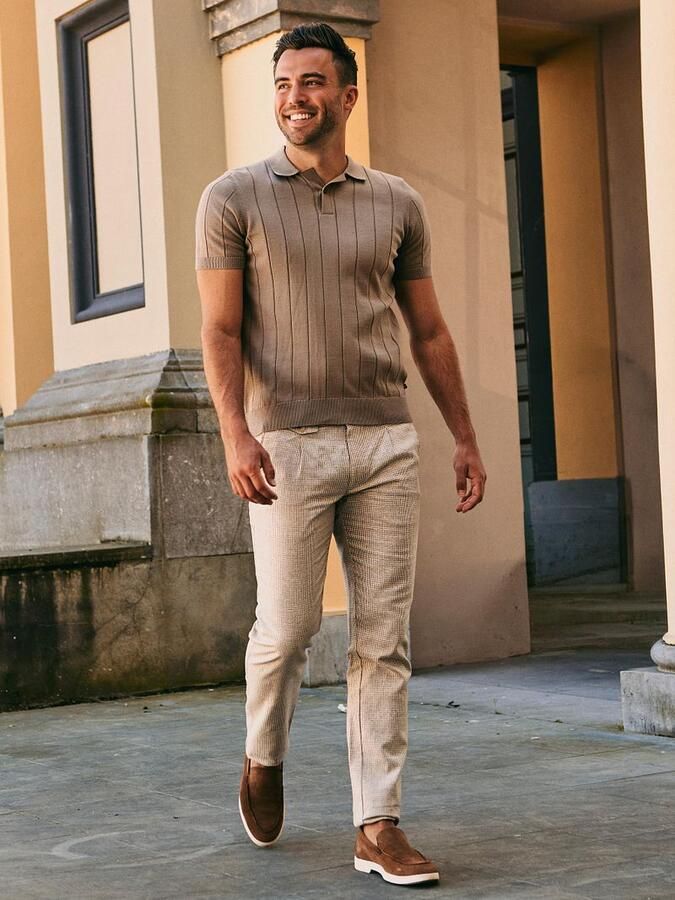 Suitable Broek Chino Pico Pleat Cotton Linen Pepita Beige - Foto 2