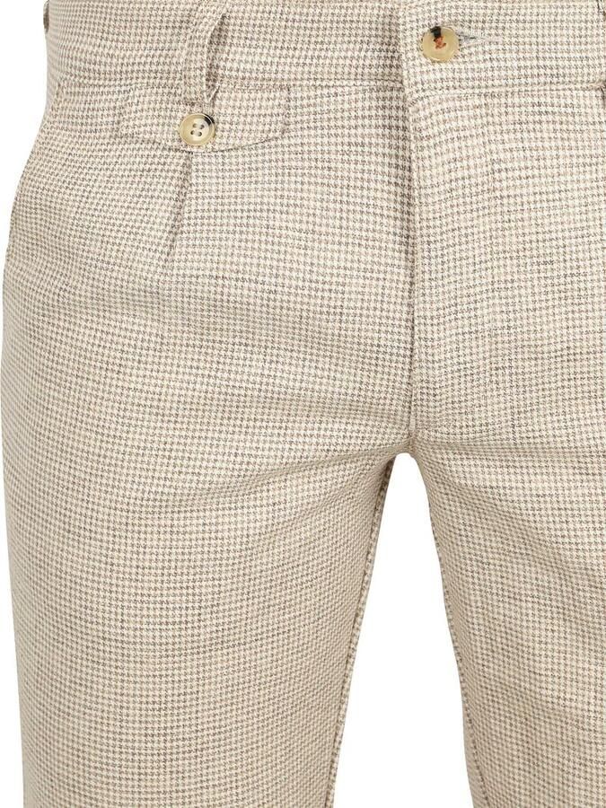 Suitable Broek Chino Pico Pleat Cotton Linen Pepita Beige - Foto 3