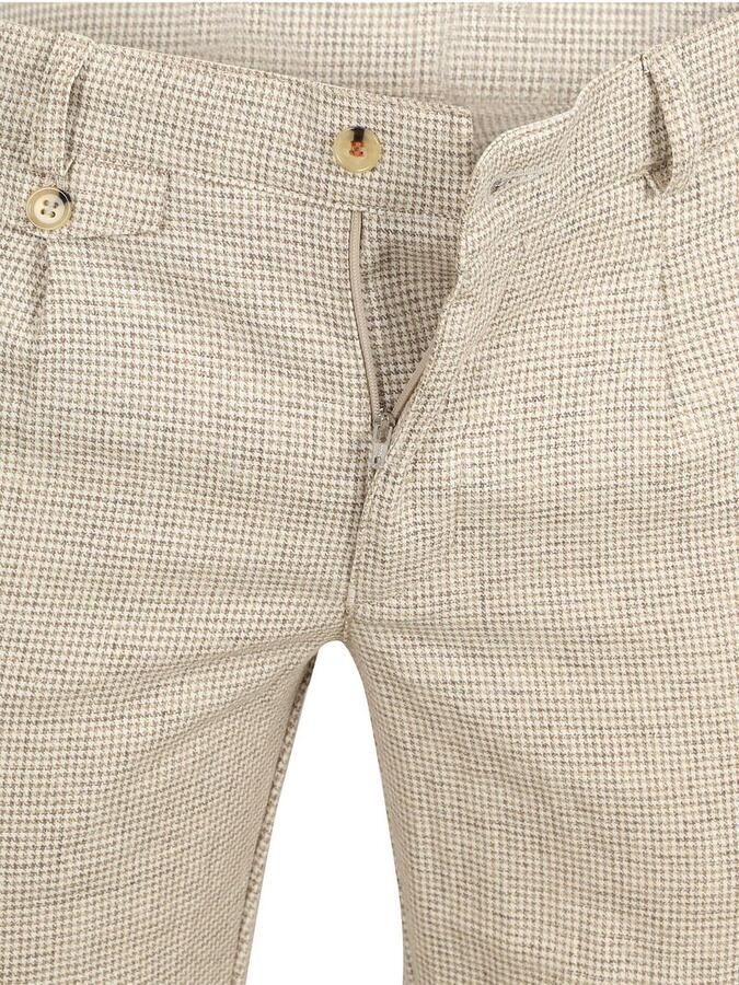 Suitable Broek Chino Pico Pleat Cotton Linen Pepita Beige - Foto 4