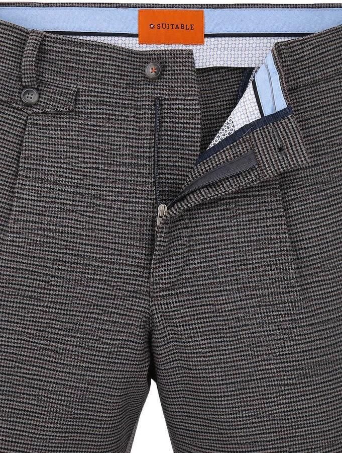 Suitable Chino Pico Pleat Pepita Navy Bruin - Foto 3